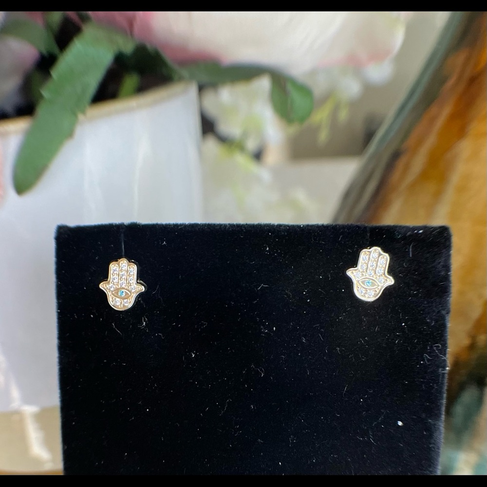 14K Gold Earrings- Hamsa Hand